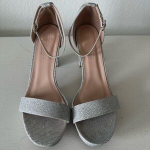 Silver Glitter Ankle Strap Heels